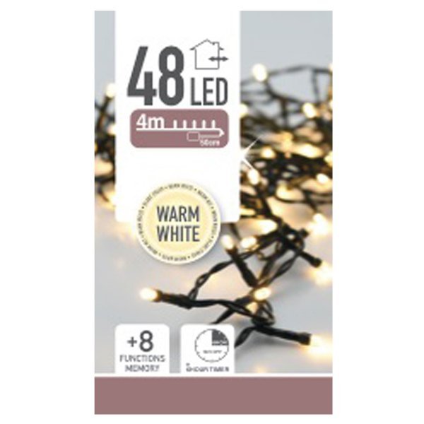48 Λευκά Θερμά Λαμπάκια LED Μπαταρίας Εξωτερικού Χώρου, με 8 Προγράμματα και Χρονοδιακόπτη (3.5m)